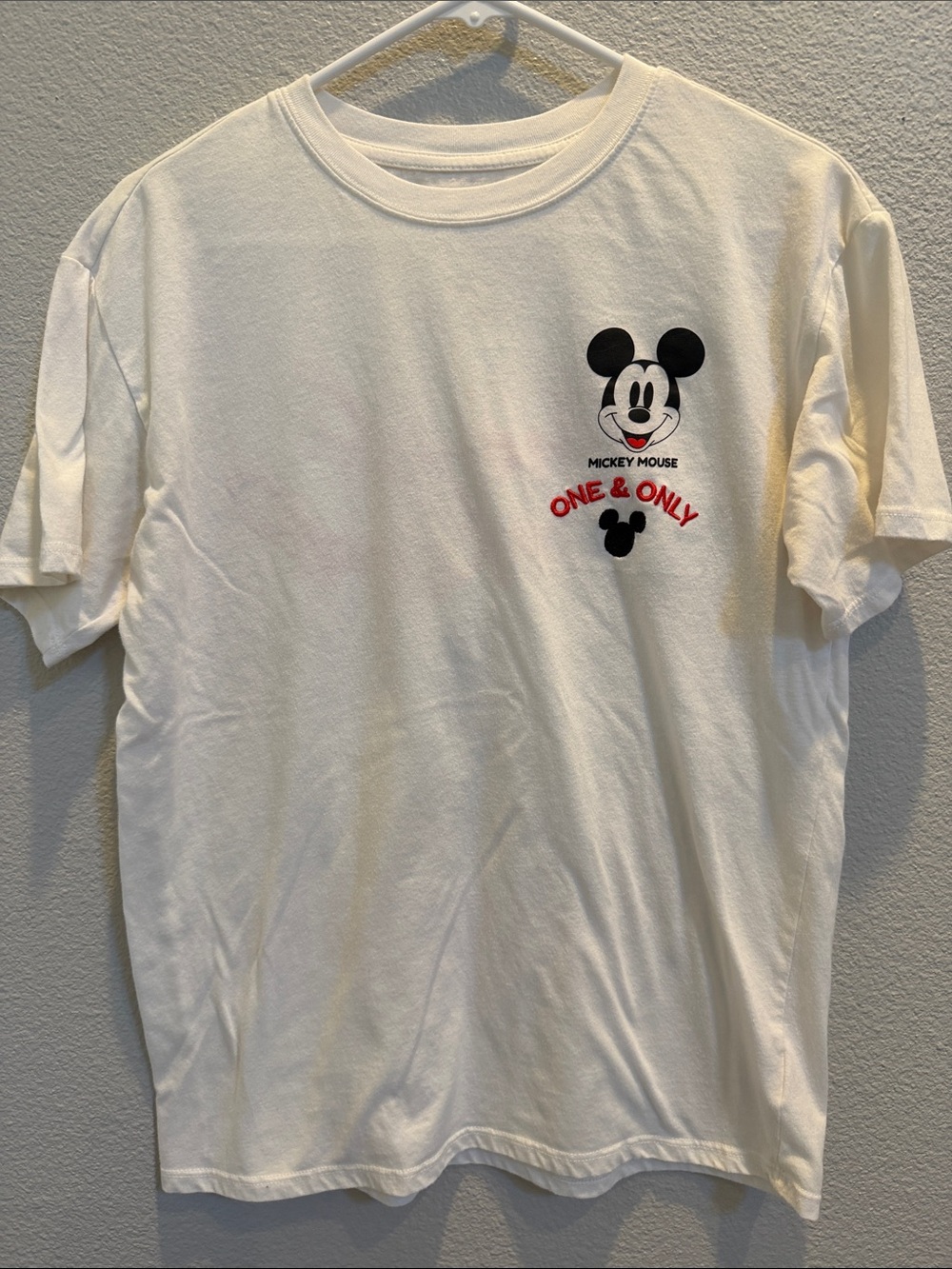 Disney Women’s White T-Shirt with Black & Red Mickey Graphic Embroidered